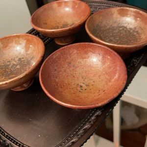 Serving tray and speckled dipping bowls